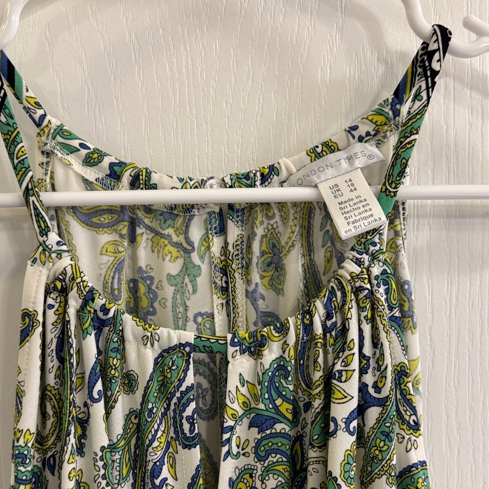 London Fog Green Paisley Halter Maxi Dress with Cream and Black Accents - Picture 2 of 5